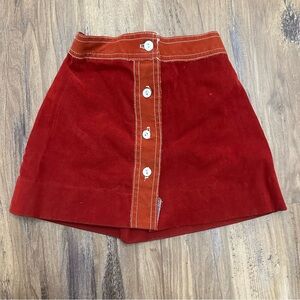 VTG 60s 70s Retro Girls ILGWU Rust Red Suede Button Up Mod Mini Skirt
